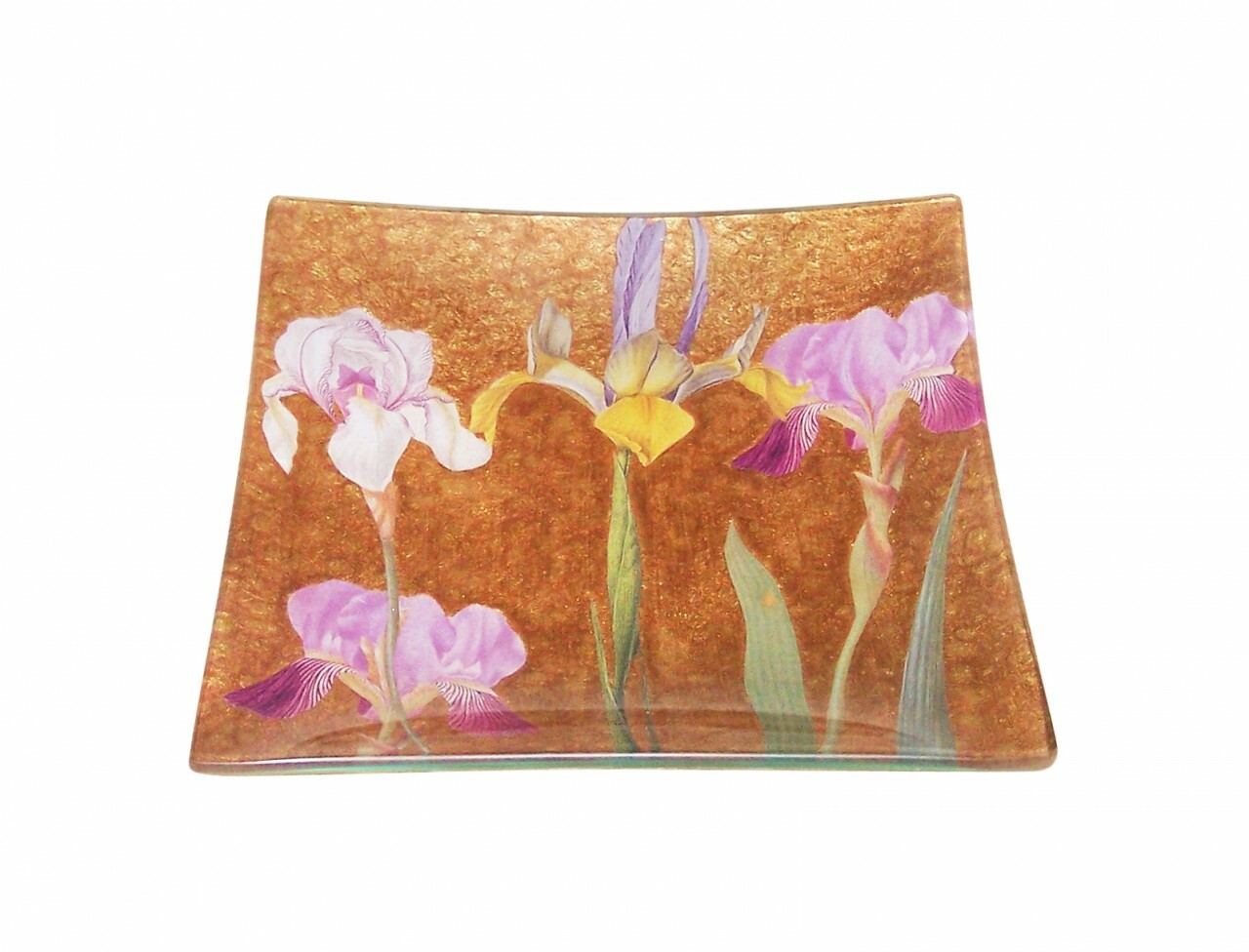 Tri-color Irises - 6" Square Tray in gold patterned paper